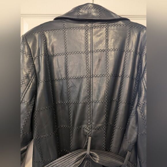 New Bagatelle Faux buttery soft patch black Leather belted Long Trench Coat Sz M - Picture 16 of 16